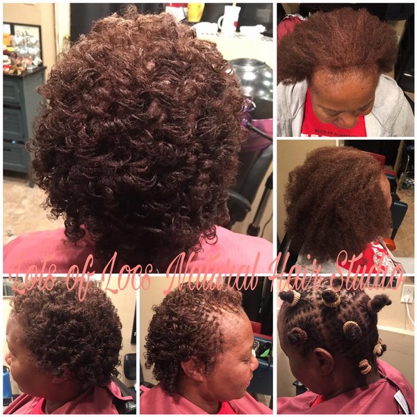 Natural hair transformation with defined curls shown before and after