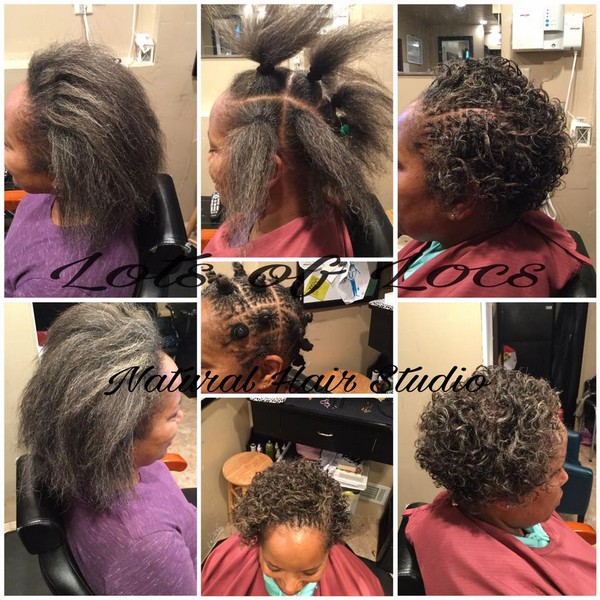 Natural hair transformation with short defined curls shown before and after